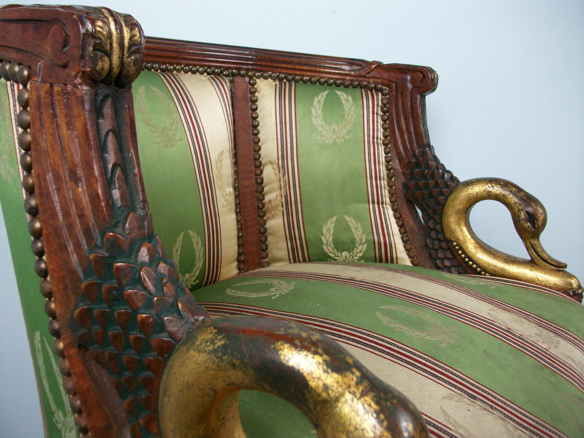 Empire Style Gilt Walnut Tub Shaped Desk Chair